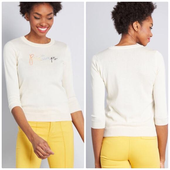 ModCloth‎ Women's Cream Printemps Charm School Pullover Sweater 3X NEW - Picture 2 of 5